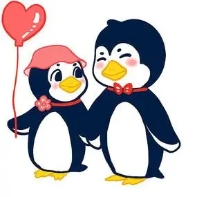 卡通七夕情人节爱情小动物情侣企鹅