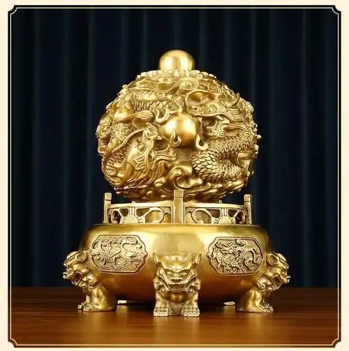 启珀 纯铜九转乾坤鼎摆件时来运转球家居办公室装饰品摆设开业乔迁