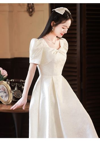 香槟色伴娘服气质名媛连衣裙平时可穿礼服中长裙 - 17网