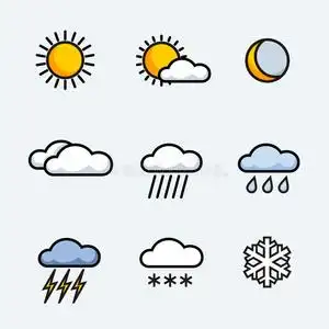 天气图标天气预报图标天气图标粗略的矢量手绘涂鸦卡通组对象和符号