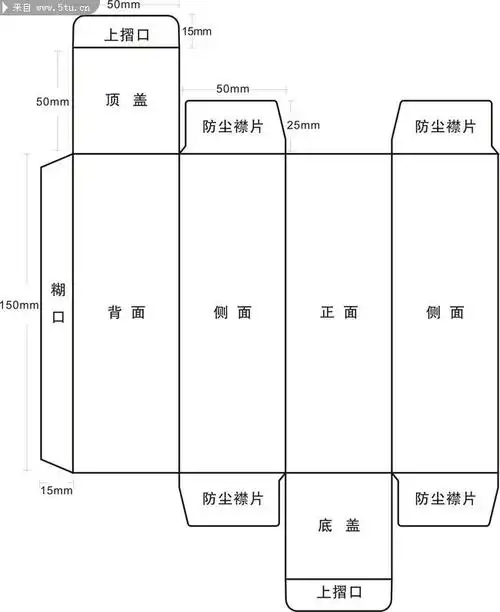 急求用photoshop做的包装盒平面展开图,最好要标有尺寸的.
