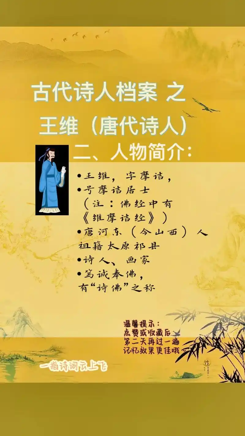 古代诗人档案之 王维(二)人物简介.诗人档案之王维(二)人物 - 抖音