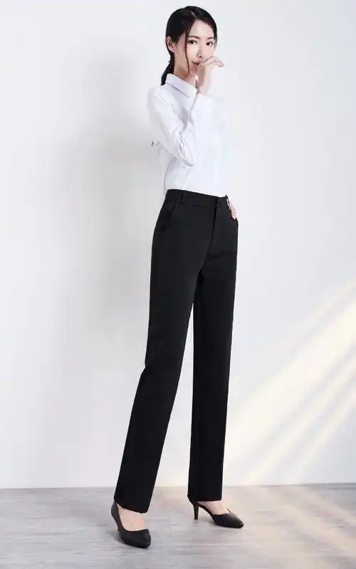 西装裤女职业加厚宽松直筒西裤女黑色工作长裤女黑色秋冬加绒款l2尺2