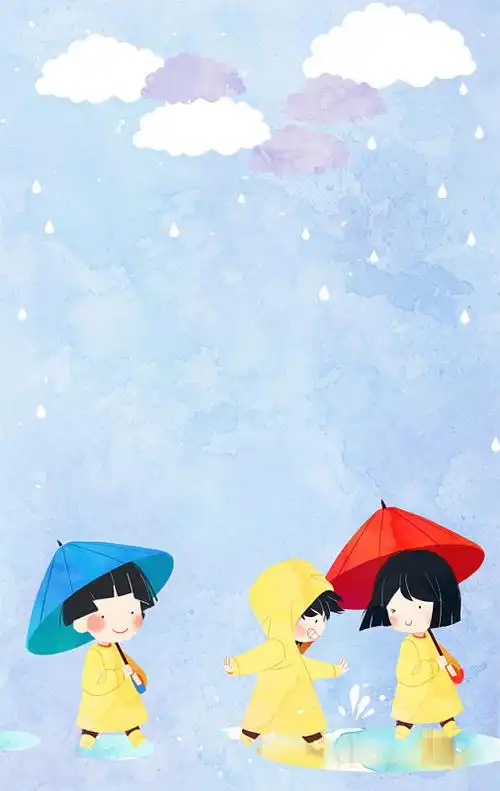 孩子们在雨天拿着雨伞插画下载