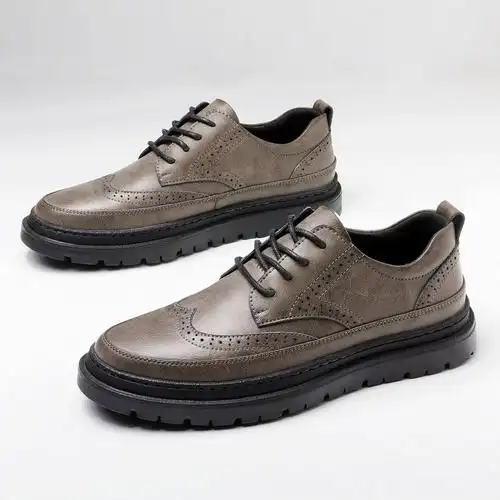 plover男士休闲鞋2023新款厚底百搭单鞋二层牛皮潮流鞋子一件代发