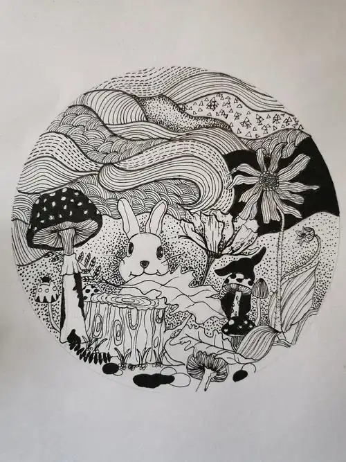 黑白装饰画·兔子