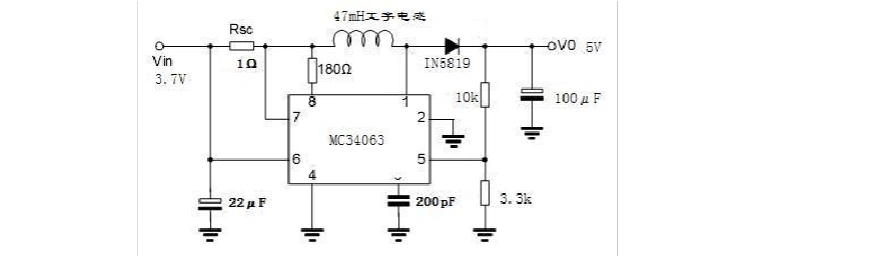 mc34063典型应用电路:3v转5v升压电路
