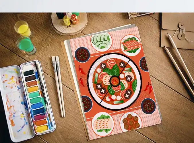 新年美食火锅丸子大虾插画