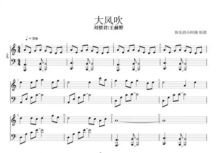 大风吹钢琴谱 王赫野《大风吹》五线谱