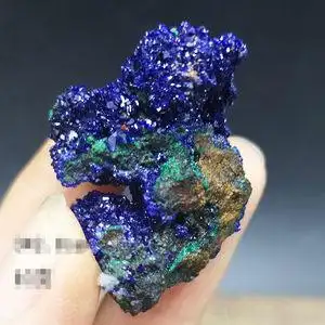 天然蓝铜矿原石 矿标 晶体 晶簇矿石 矿物晶体 石青 教学 azurite