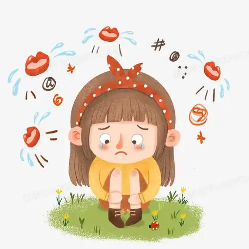 手绘卡通哭泣无助的小女孩免抠元素