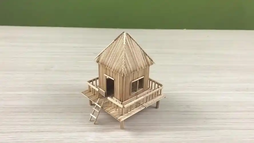 「创意手工diy」学习如何用牙签搭建小木屋模型的方法!