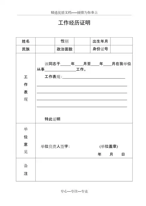 工作经历证明共1页