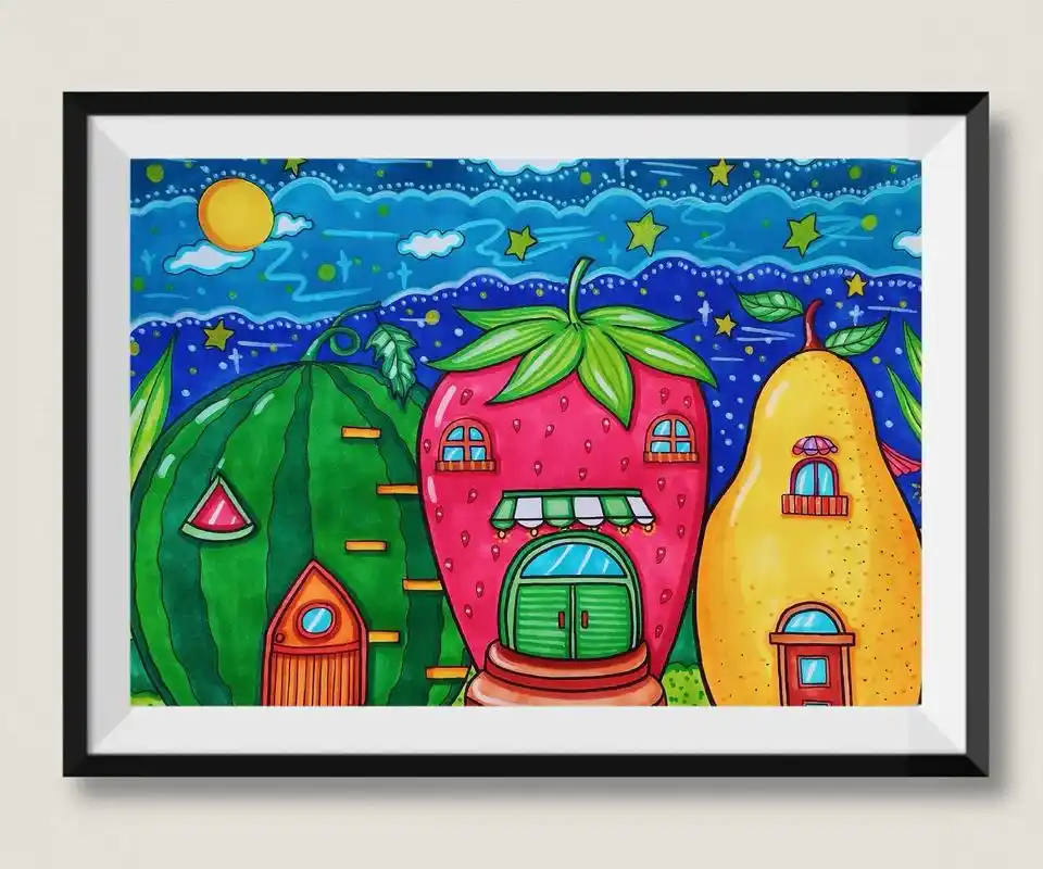 《水果房子》梦幻的水果屋,童话世界#创意美术 #儿童画 #创 - 抖音