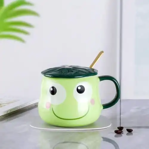 超萌卡通创意陶瓷杯 可爱小青蛙学生马克杯 大眼家用牛奶带盖勺