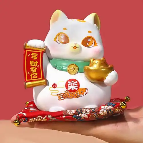 泽桠多财多亿招财猫摆件国潮风客厅前台家居装饰树脂摆件乔迁开业