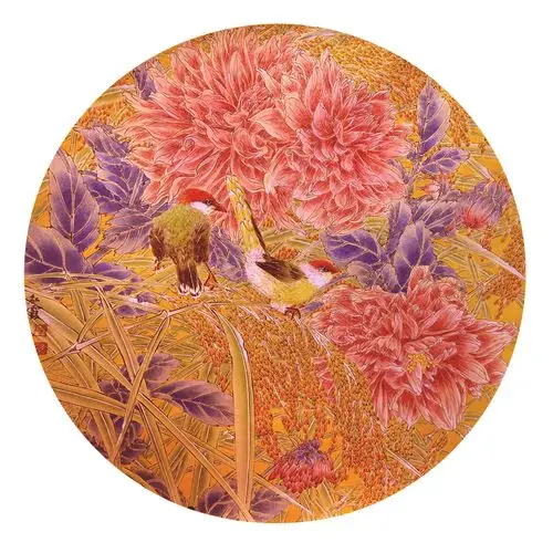 国色华彩齐红霞工笔画作品鉴赏