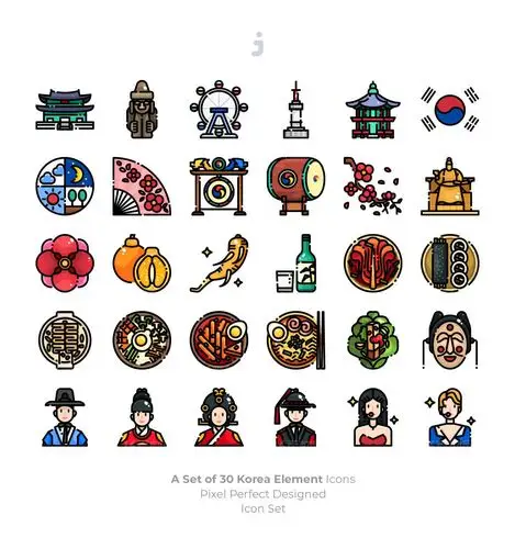 30枚韩国民族元素矢量图标16素材网精选素材30koreaelementicons
