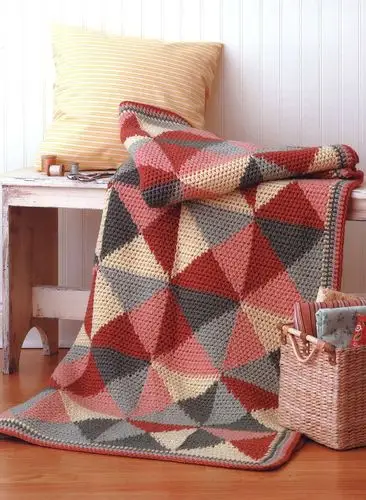 钩针短针提花毯子