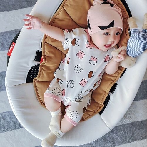 夏天男婴儿连体衣服女宝宝短袖夏季夏装0一1岁半女宝睡衣薄款六月