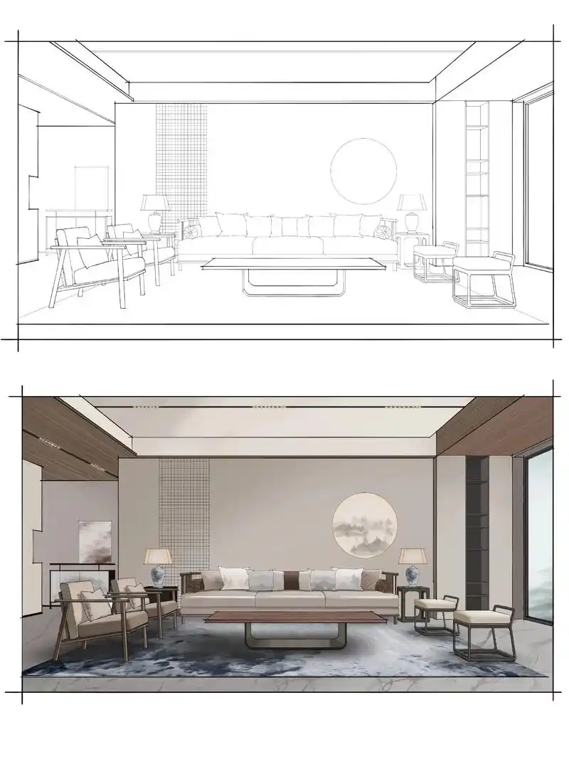 室内设计手绘图 客厅#设计案例分享 #空间美学 #装修设计