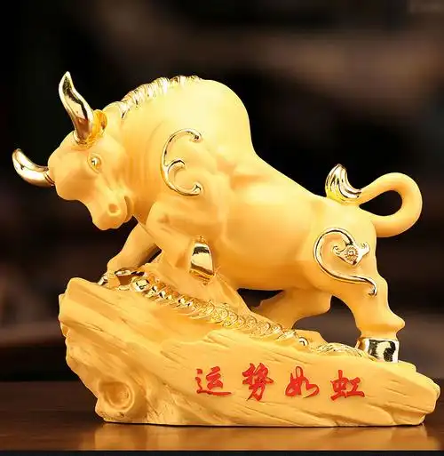 玄唐 金牛摆件 牛气冲天 开业礼品生肖牛聚宝盆办公室桌面风水招财牛