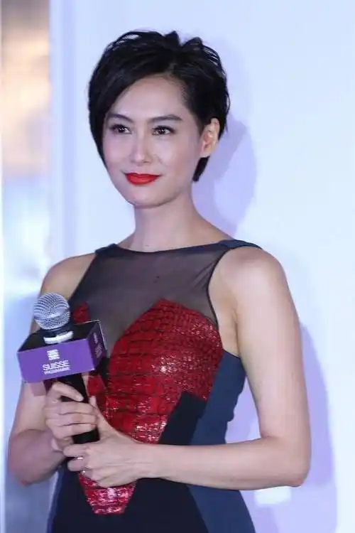 朱茵的身材全靠裙子衬托拼色秀出花瓶腰加点红色挺撩人