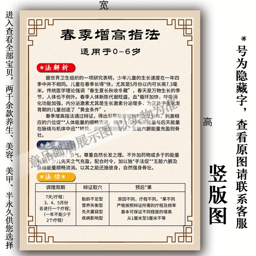 小儿推拿春季增高指法海报挂图pp胶贴纸kt板装饰画广告印刷宣传单