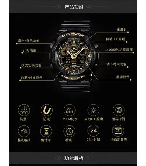 卡西欧(casio)手表 g-shock ga-100系列丛林迷彩金字户外运动ga-100cf