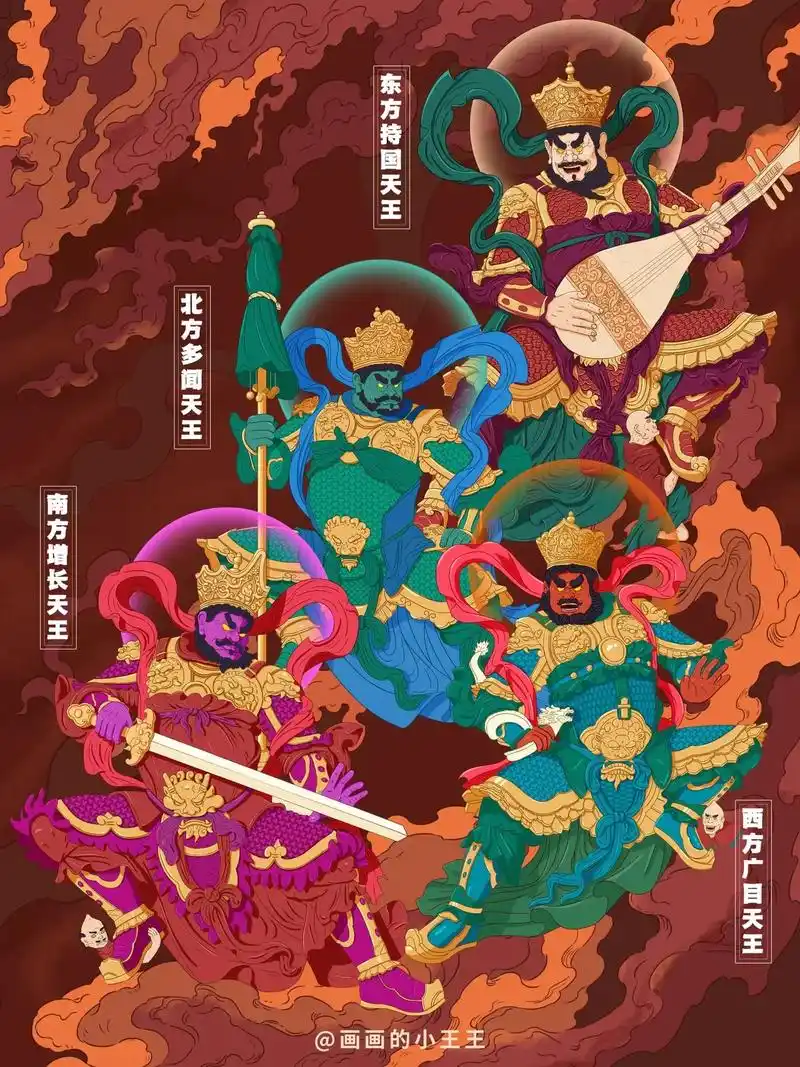 佛教四大天王画像.东方持国天王-魔礼海 手持琵琶 守护东胜神 - 抖音