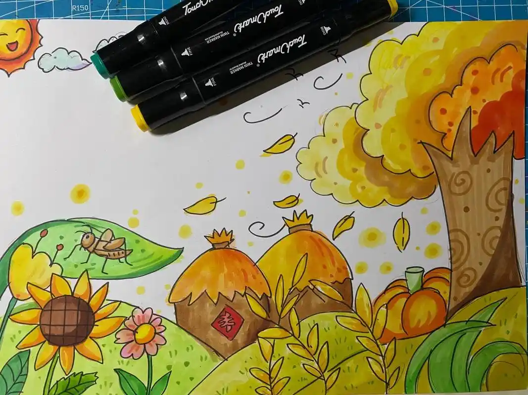 秋天丰收主题画分享.9315借鉴9215临摹 touch mar - 抖音