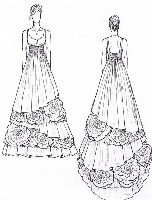 【简单黑白·线条的魅力】 时装设计手稿 手绘 铅笔画 婚纱