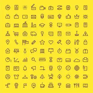 100个网页服务图标. 线性的. 紫色的黄色.照片