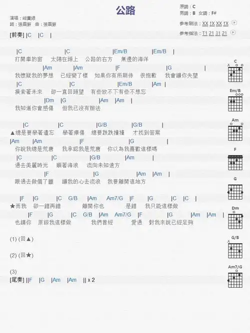公路_吉他谱_纵贯线曲谱图片第1张