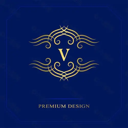 金色字母v花纹标志图片