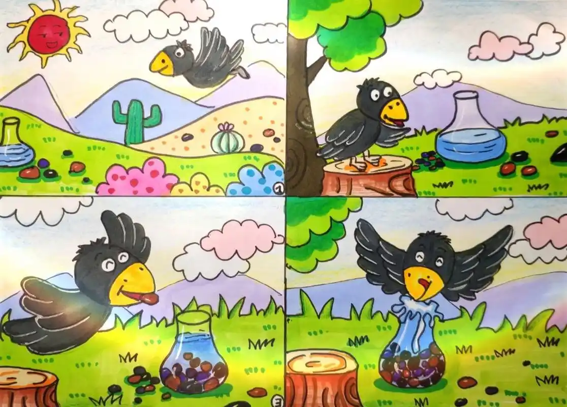 乌鸦喝水/儿童画/绘本/儿童创意画 课堂二小时