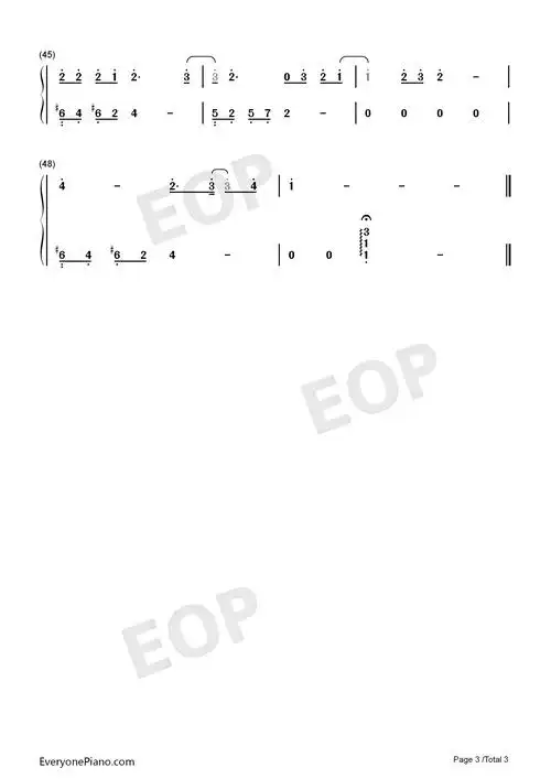 小欢喜-小欢喜同名主题曲双手简谱预览3-钢琴谱文件(五线谱,双手简谱