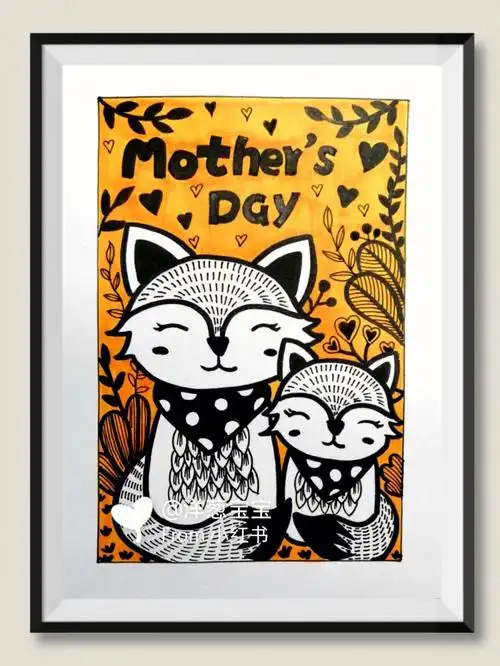 母亲节主题创意画卡通动物线描画