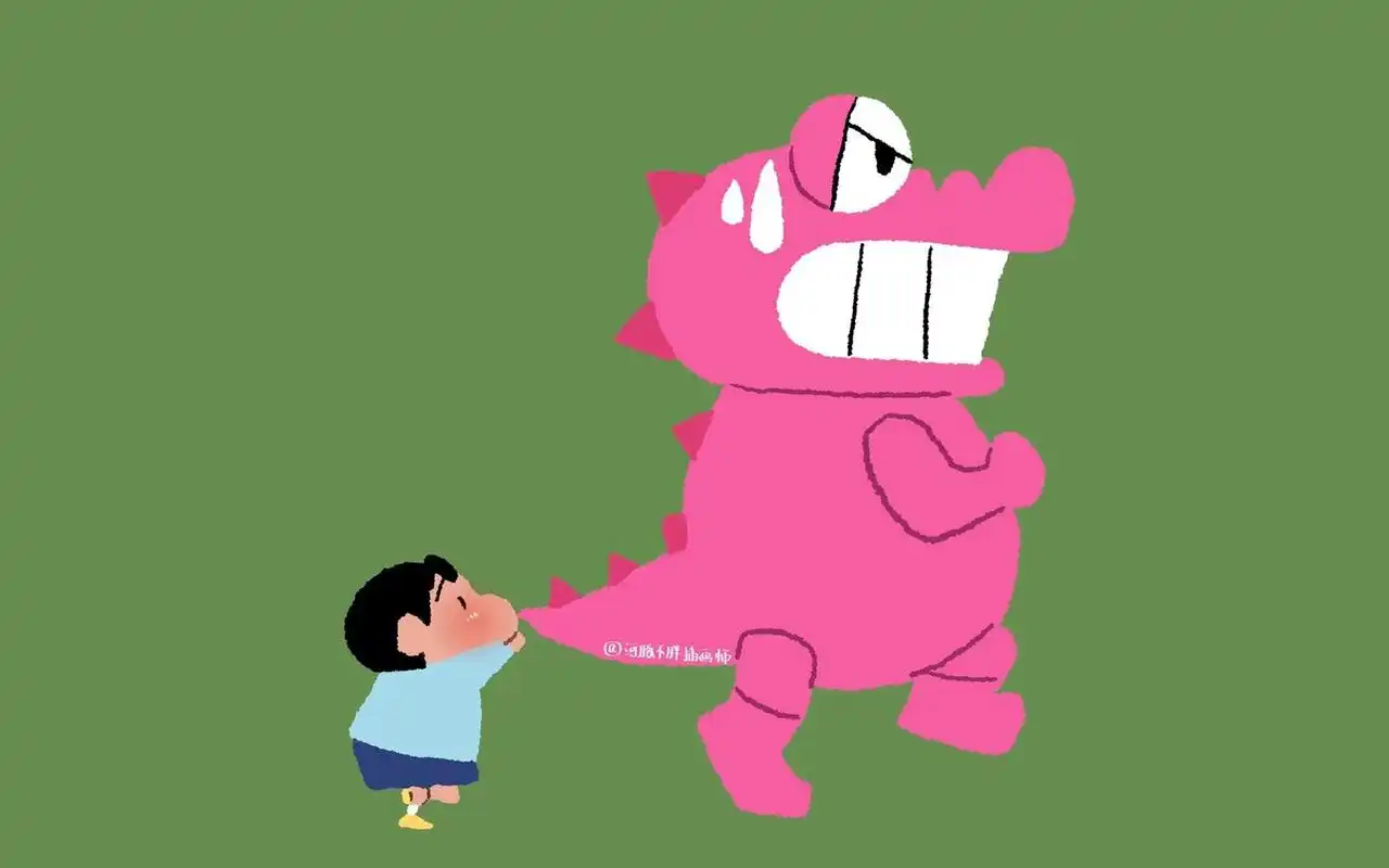 蜡笔小新与粉红鳄鱼绿色护眼电脑壁纸 大家问的蜡笔小新和粉红鳄鱼