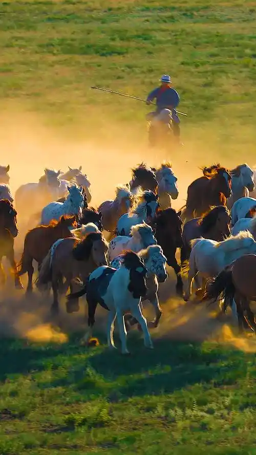 奔腾的骏马,美丽的锡林郭勒大草原,这样的画面太美了吧