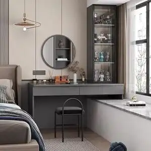 飘窗书桌梳妆台一体卧室窗台改造收纳柜书柜伸缩造型柜子全屋定制