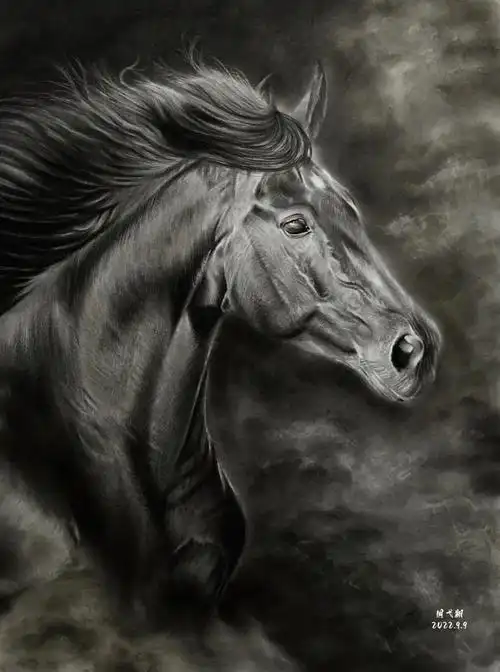 素描动物马风沙中奔跑的野马附步骤图