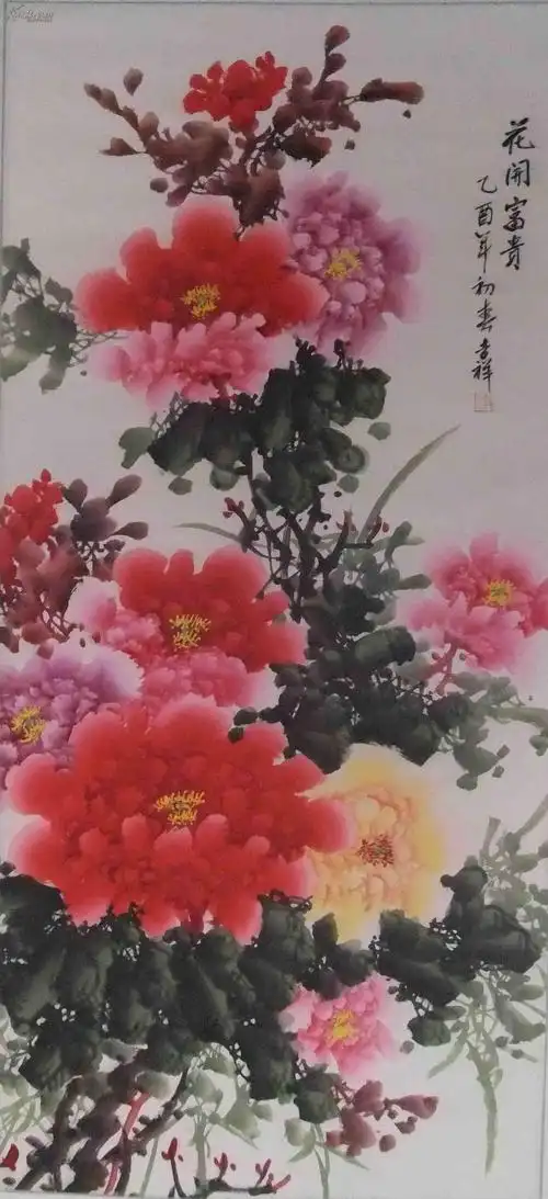 国画 牡丹 花开富贵 竖幅 58*130 装裱立轴 旧画 拍品编号:16193846