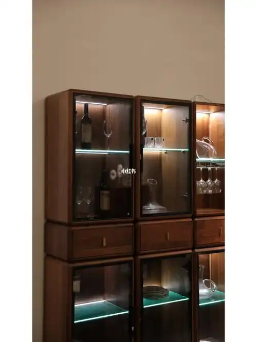 北美黑胡桃木玻璃酒柜超强收纳超高颜值