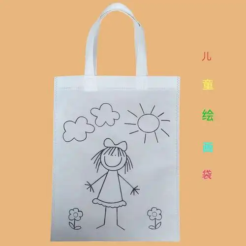 空白美术手绘环保无纺布袋 画画涂色涂鸦手提袋 儿童diy绘画袋