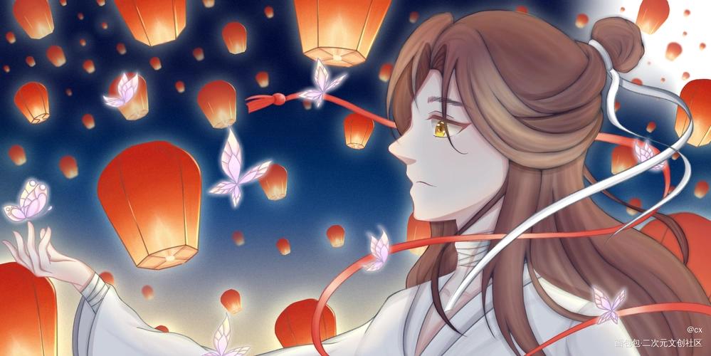 明灯三千_天官赐福花怜古风绘画作品