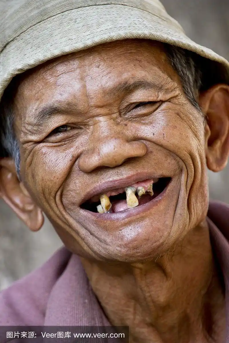幸福,古老的,男人,缺牙,瘦弱