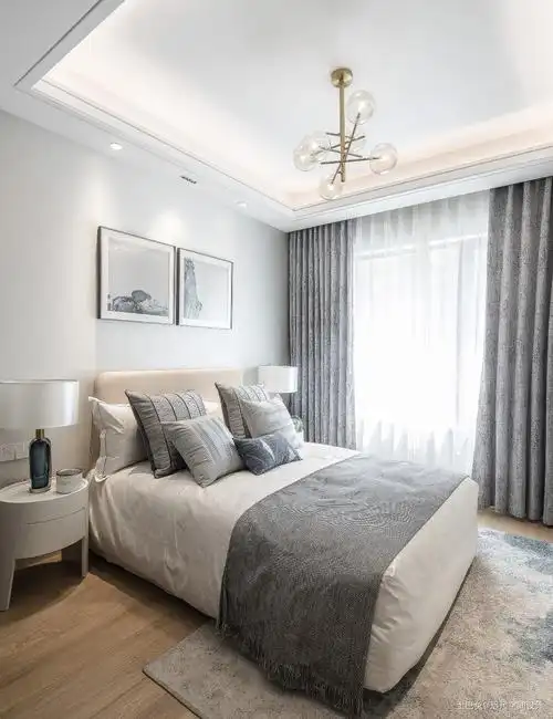 德州四季印象样板间c户型卧室窗帘现代简约卧室设计图片赏析
