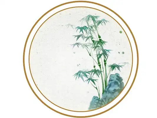 古风圆形画框竹子石头古风边框png素材