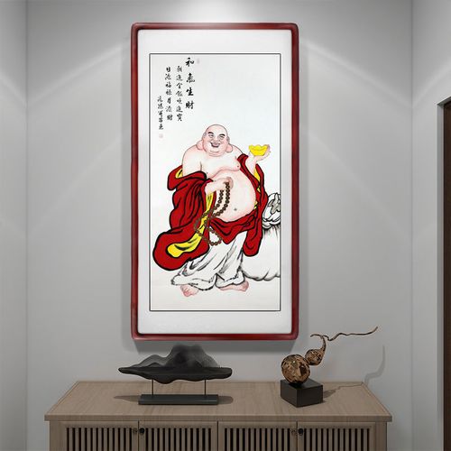 手绘弥勒佛大肚佛图挂画笑口常开客厅玄关装饰画名人字画人物国画